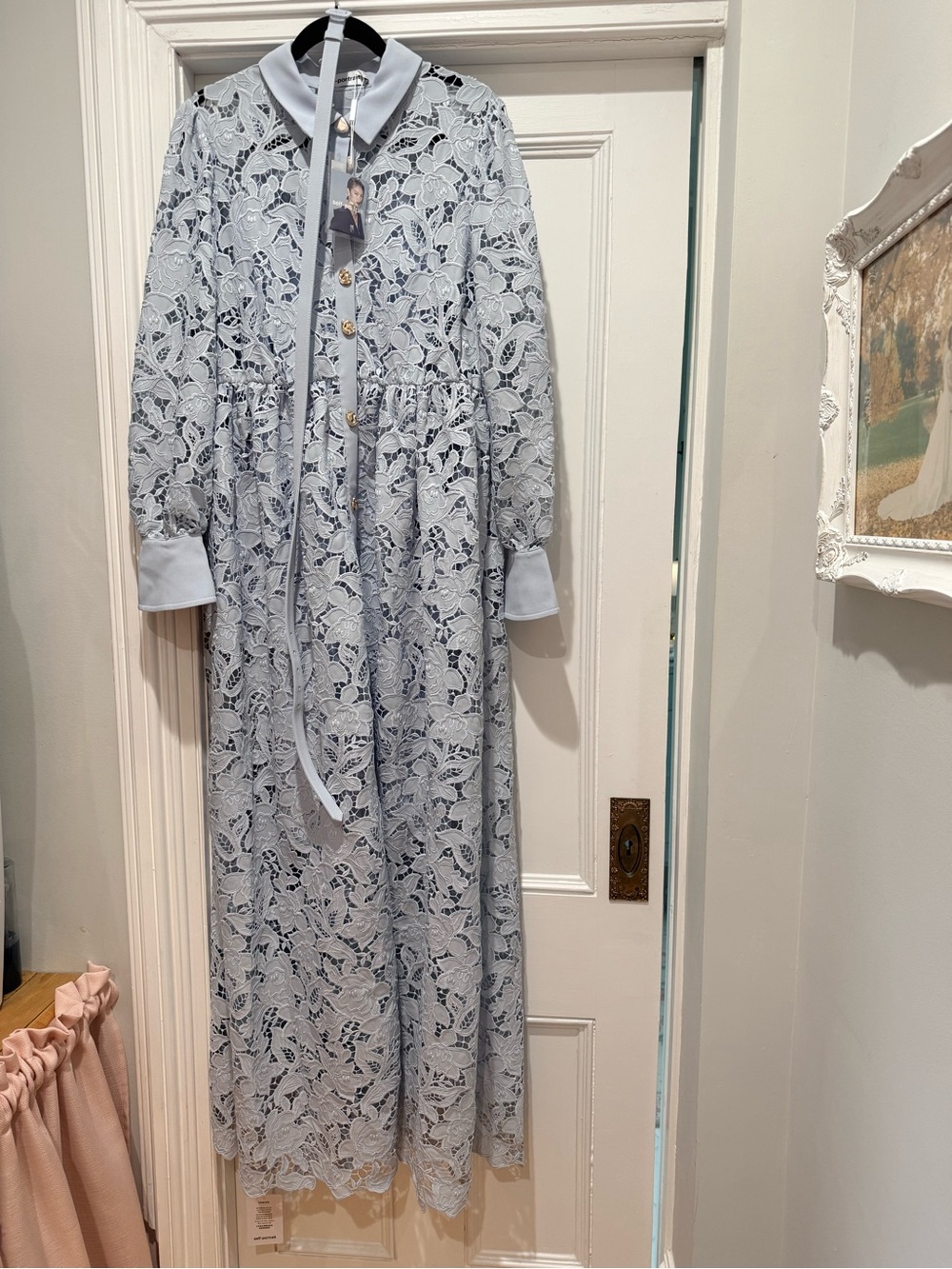 Self-Portrait Light Blue Lace Long-Sleeve dress